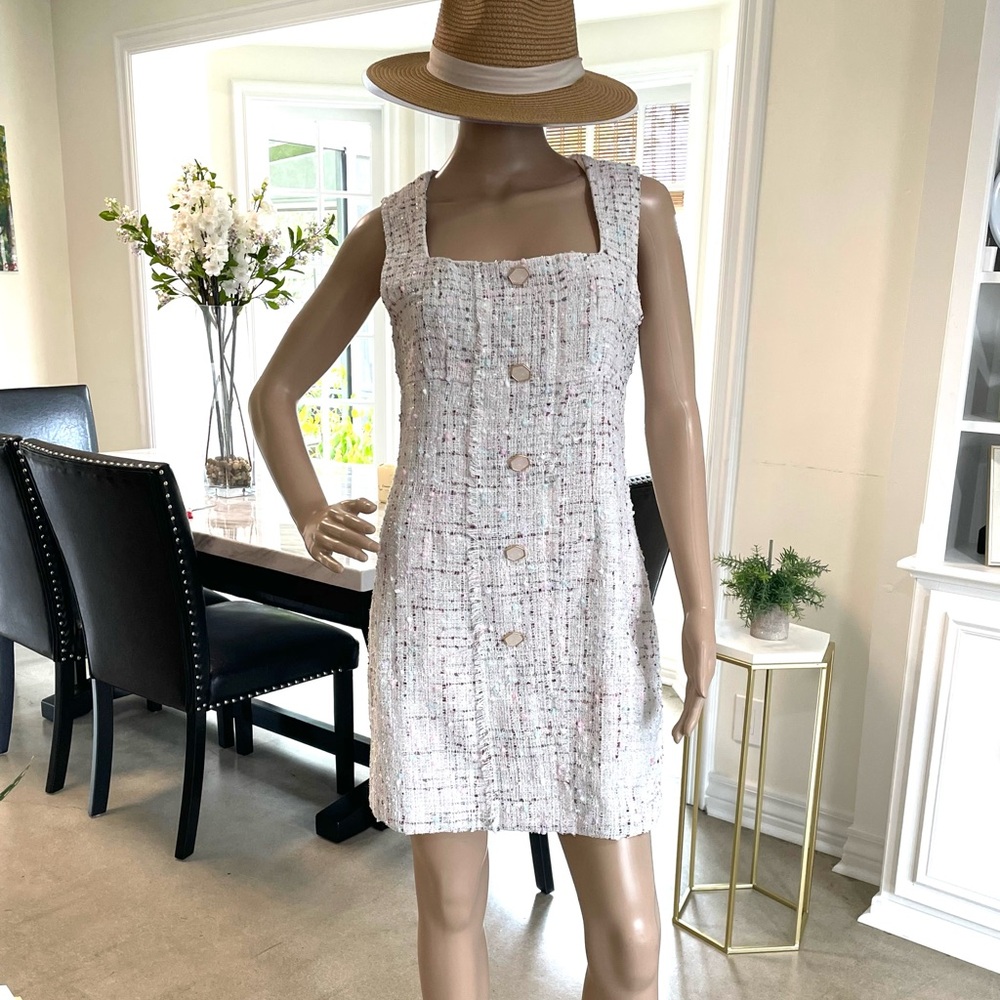 Elegant White Tweed Dress